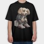 Dog Sitting Clotesh Chains, Tricou Oversize Barbati (Unisex)