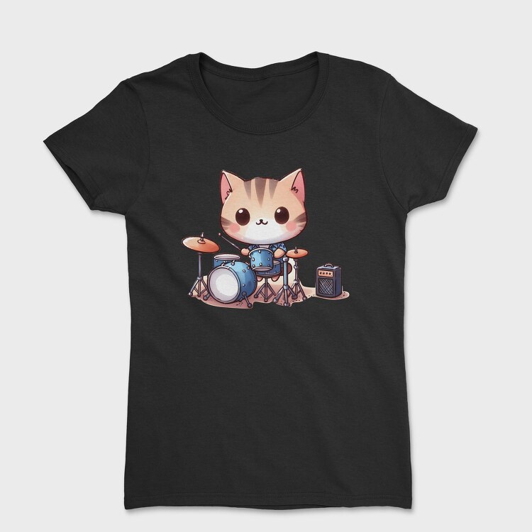 Kawaii Drummer Cat Sublimation, Tricou Femei