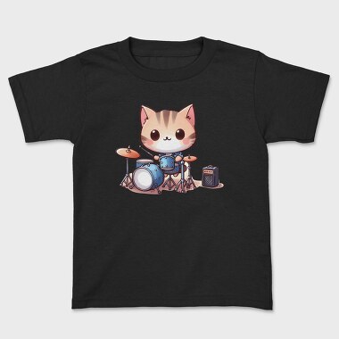 Kawaii Drummer Cat Sublimation, Tricou Copii