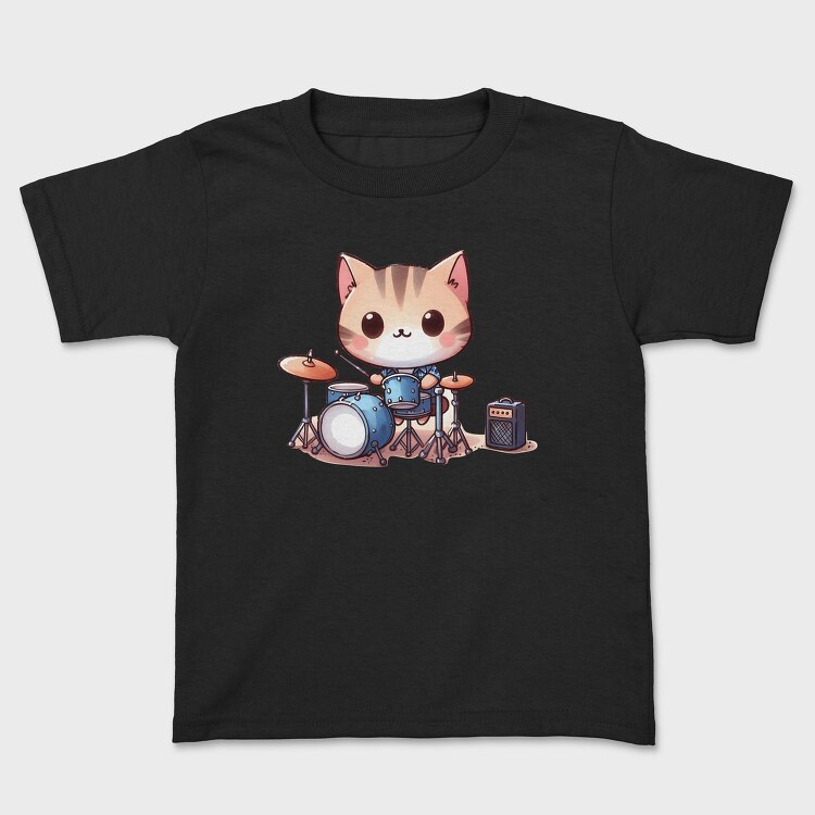 Kawaii Drummer Cat Sublimation, Tricou Copii