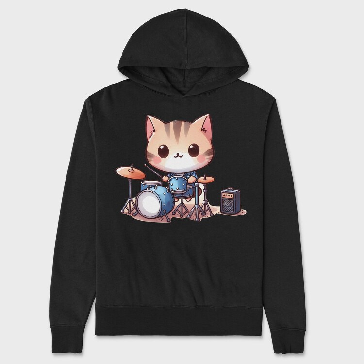 Kawaii Drummer Cat Sublimation, Hanorac Oversize Barbati (Unisex)