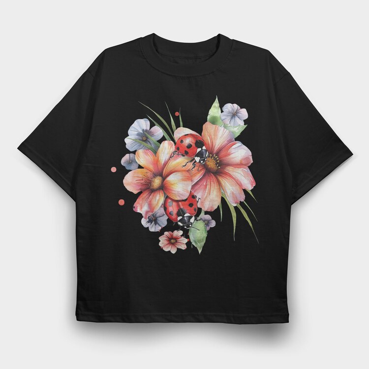 Ladybug Flowers Sublimation, Tricou Oversize Barbati (Unisex)