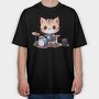 Kawaii Drummer Cat Sublimation, Tricou Oversize Barbati (Unisex)