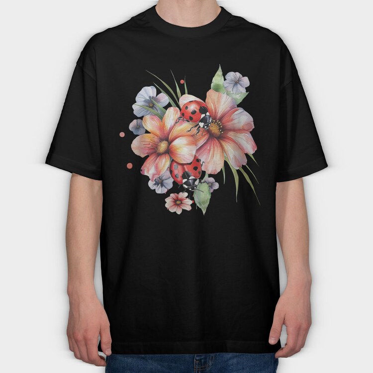 Ladybug Flowers Sublimation, Tricou Oversize Barbati (Unisex)