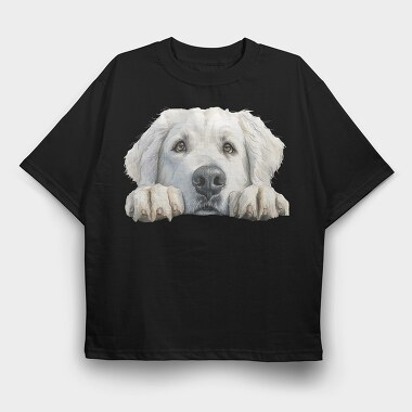 Kuvasz Peeking Face, Tricou Oversize Barbati (Unisex)