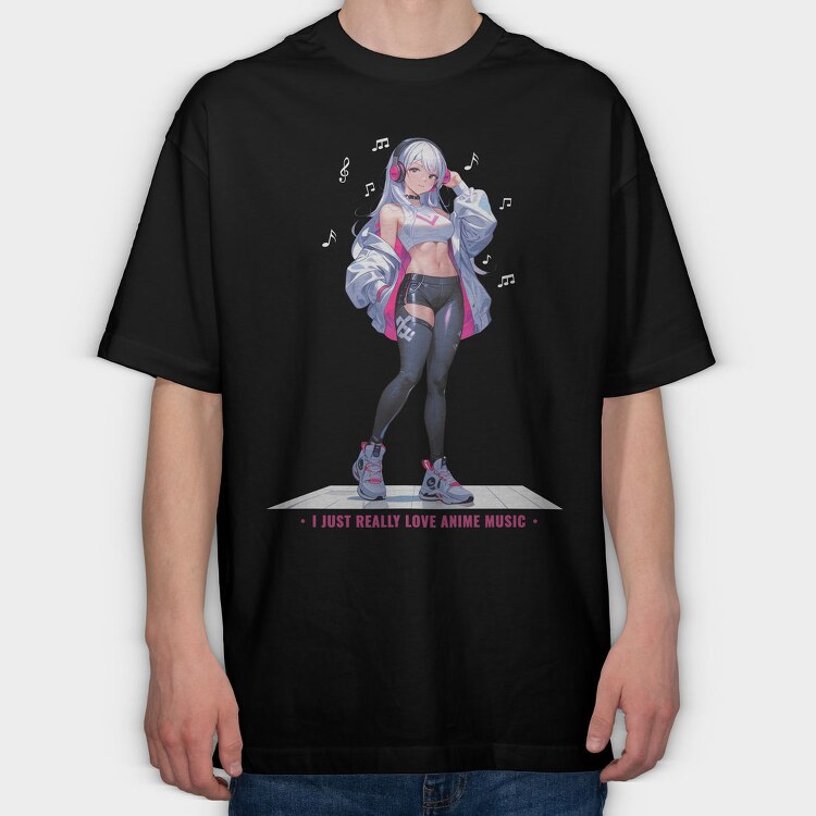 Anime Music Lover Girl, Tricou Oversize Barbati (Unisex)