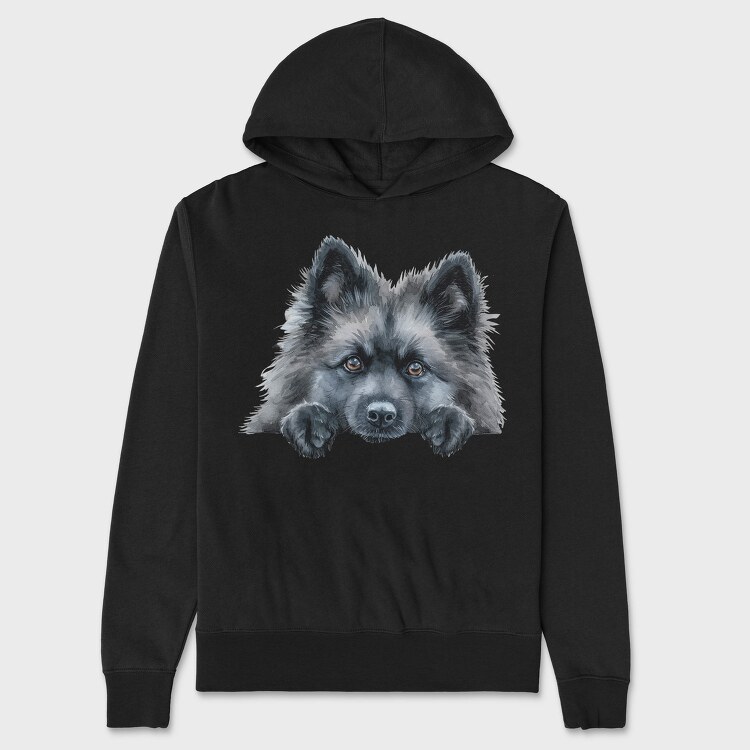 Keeshond Peeking Face, Hanorac Oversize Barbati (Unisex)