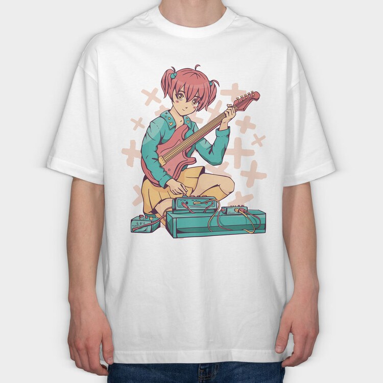 Anime Girl Electric Guitar Pedals, Tricou Oversize Barbati (Unisex)