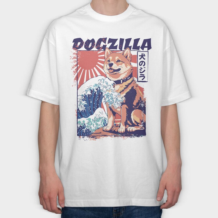 Dogzilla Retro Japanese, Tricou Oversize Barbati (Unisex)