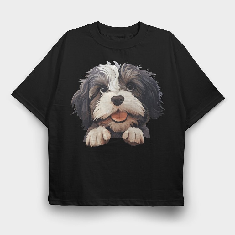 Lowchen Peeking, Tricou Oversize Barbati (Unisex)