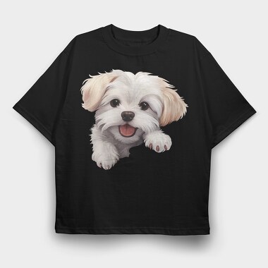 Maltese Peeking, Tricou Oversize Barbati (Unisex)