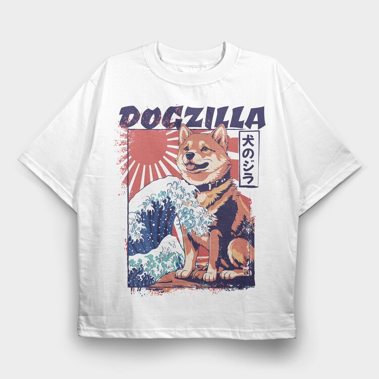 Dogzilla Retro Japanese, Tricou Oversize Barbati (Unisex)