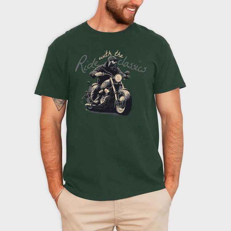 Motorcycle With Rider Ride With the Classics, Tricou Barbati (Unisex)