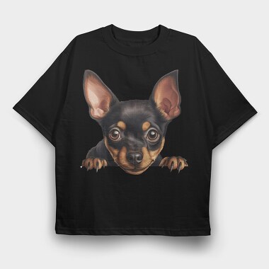 Miniature Pinscher Peek, Tricou Oversize Barbati (Unisex)