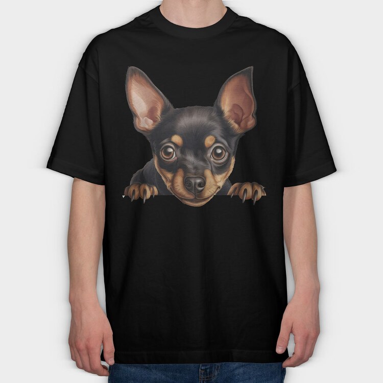Miniature Pinscher Peek, Tricou Oversize Barbati (Unisex)