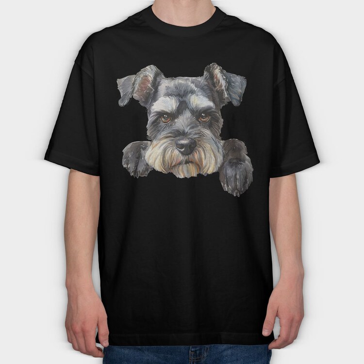 Miniature Schnauzer Face, Tricou Oversize Barbati (Unisex)