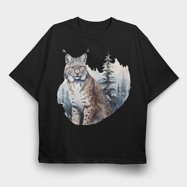 Lynx Winter Forest, Tricou Oversize Barbati (Unisex)