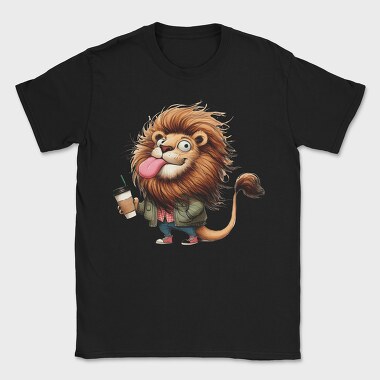 Lion Drinking Coffee, Tricou Barbati (Unisex)