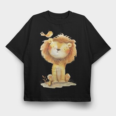 Lion With Bird, Tricou Oversize Barbati (Unisex)