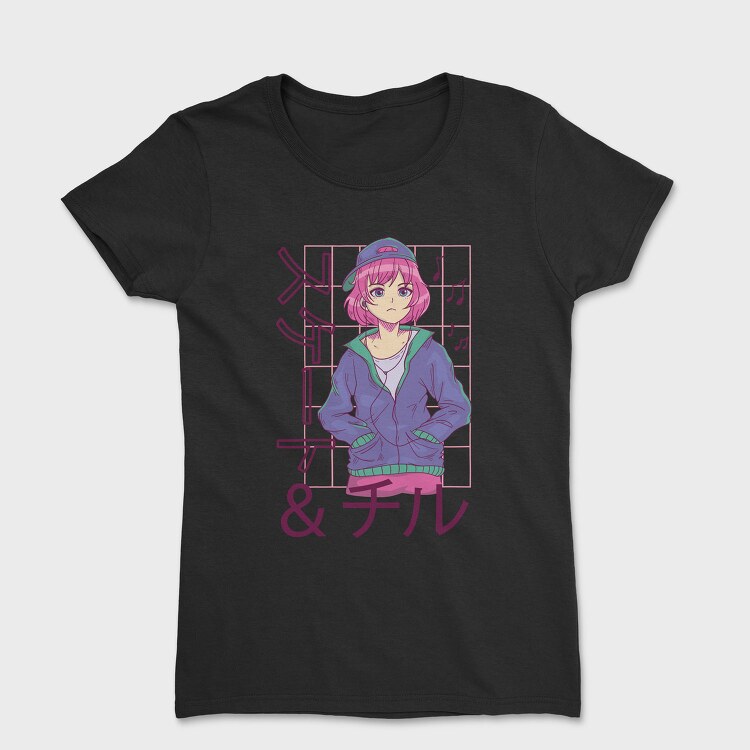 Anime Girl Listening Music Skate Chill, Tricou Femei