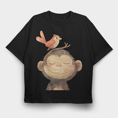 Monkey Bird Stack, Tricou Oversize Barbati (Unisex)
