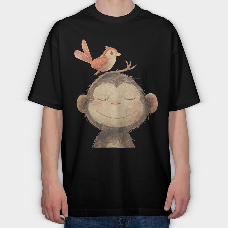 Monkey Bird Stack, Tricou Oversize Barbati (Unisex)