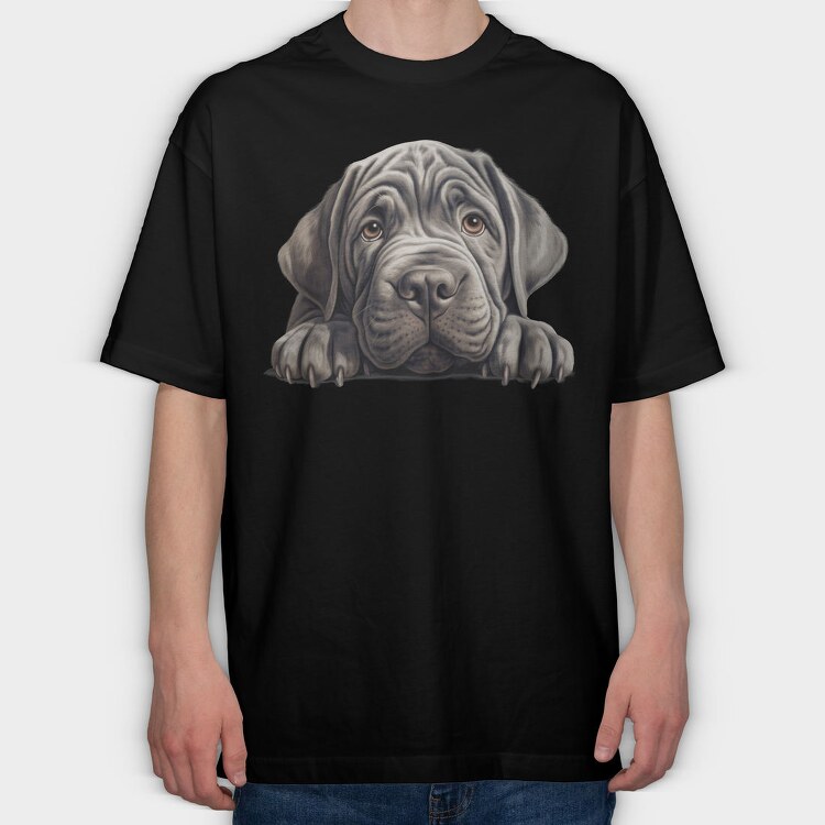 Neapolitan Mastiff Peeking, Tricou Oversize Barbati (Unisex)