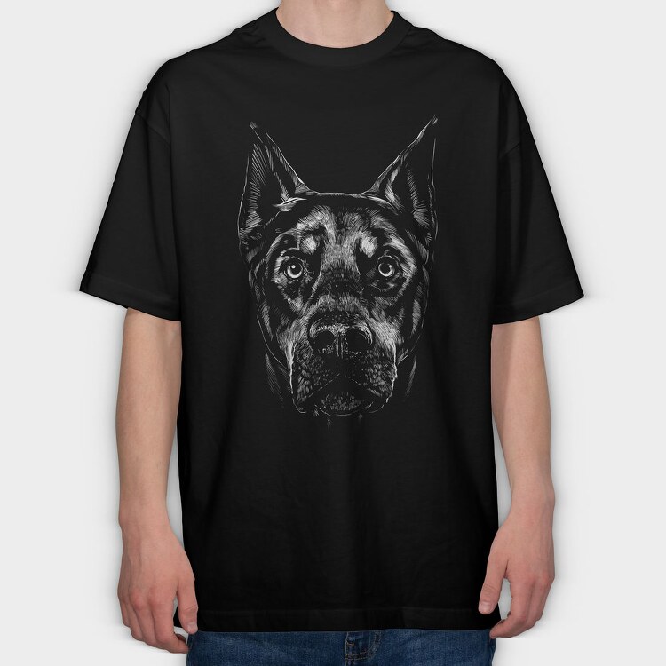 Doberman Dog Monochrome, Tricou Oversize Barbati (Unisex)