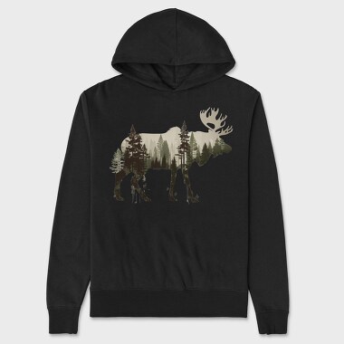 Moose Forest Silhouette, Hanorac Oversize Barbati (Unisex)