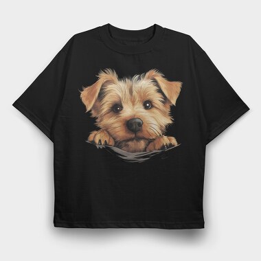Norfolk Terrier Peeking, Tricou Oversize Barbati (Unisex)
