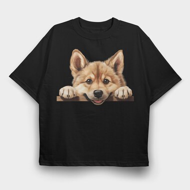 Norwegian Buhund Peeking, Tricou Oversize Barbati (Unisex)