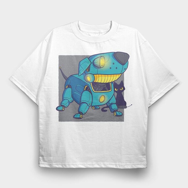 Dog Blue Robot, Tricou Oversize Barbati (Unisex)