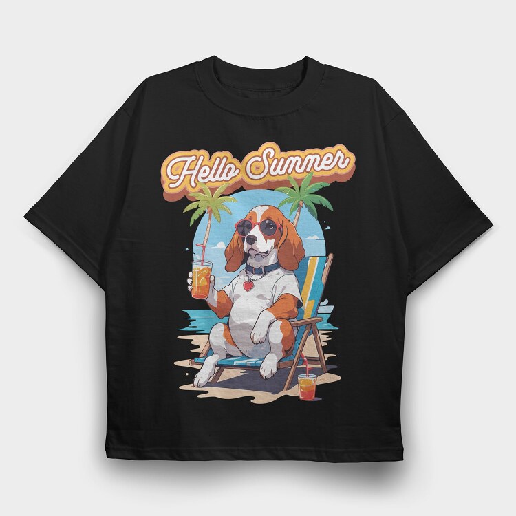 Dog Beach Hello Summer, Tricou Oversize Barbati (Unisex)