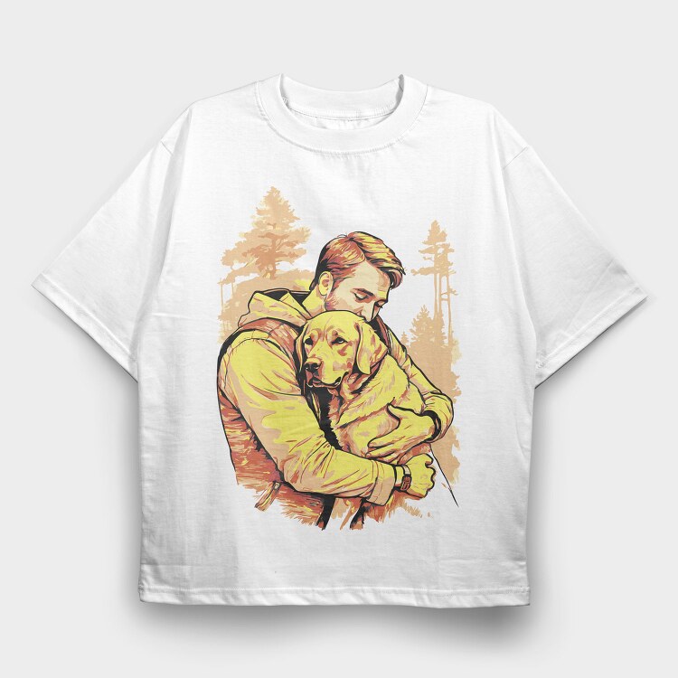 Dog and Man Hug, Tricou Oversize Barbati (Unisex)