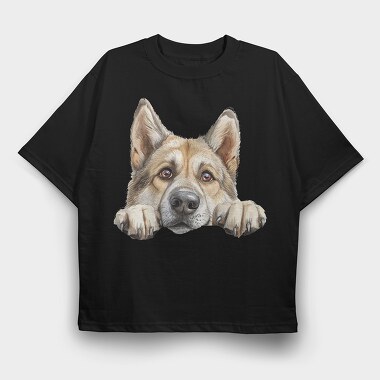 Norwegian Buhund Peep, Tricou Oversize Barbati (Unisex)