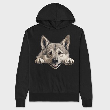 Norwegian Elkhound Peeking, Hanorac Oversize Barbati (Unisex)