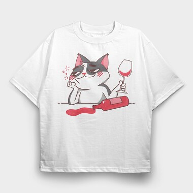 Wine Cat Drunk, Tricou Oversize Barbati (Unisex)