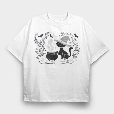 Witch Cat Halloween Illustration 3, Tricou Oversize Barbati (Unisex)