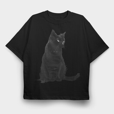 Night Feline Silhouette, Tricou Oversize Barbati (Unisex)