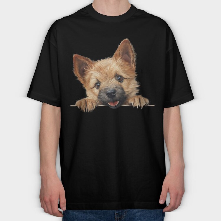 Norwich Terrier Peeking, Tricou Oversize Barbati (Unisex)