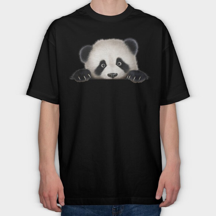 Panda Face Peeking, Tricou Oversize Barbati (Unisex)