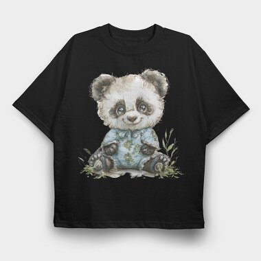 Panda In Floral Dress, Tricou Oversize Barbati (Unisex)