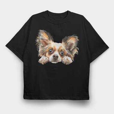 Papillon Face Peeking, Tricou Oversize Barbati (Unisex)
