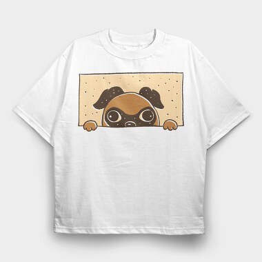 Peeking English Pug, Tricou Oversize Barbati (Unisex)
