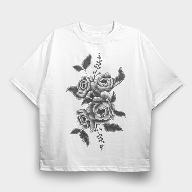 Peony Flower And Leaves Tattoo, Tricou Oversize Barbati (Unisex)