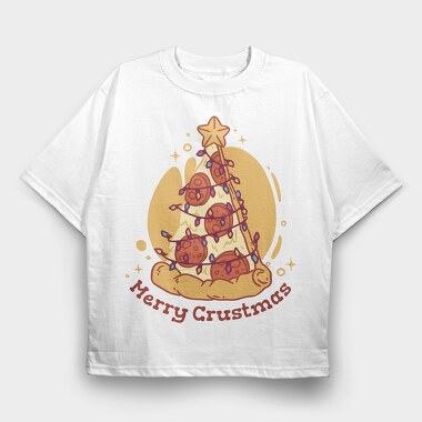 Pepperoni Pizza In Christmas Merry Crustmas, Tricou Oversize Barbati (Unisex)