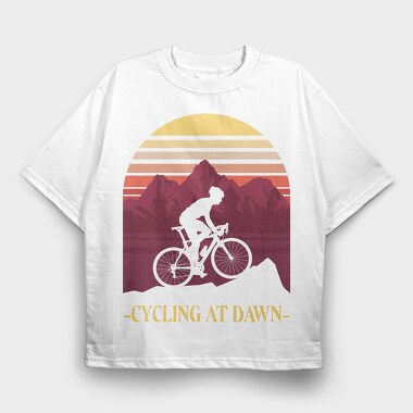 Person Cycling Retro Sunset Dawn, Tricou Oversize Barbati (Unisex)