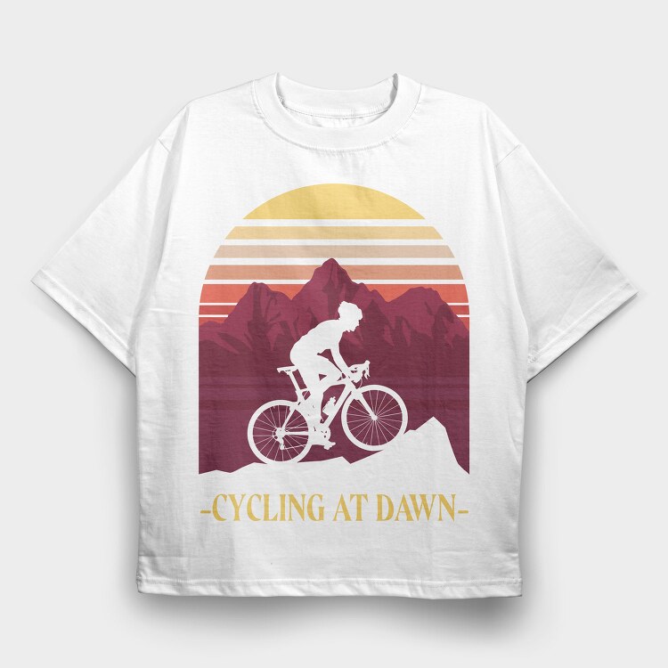 Person Cycling Retro Sunset Dawn, Tricou Oversize Barbati (Unisex)