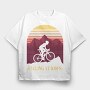 Person Cycling Retro Sunset Dawn, Tricou Oversize Barbati (Unisex)