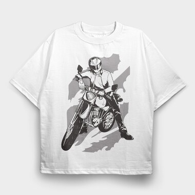 Person With Motorcycle Motorcyclist, Tricou Oversize Barbati (Unisex)
